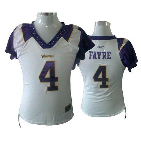 Vikings #4 Brett Favre White Women's Field Flirt Stitched NFL Jersey
